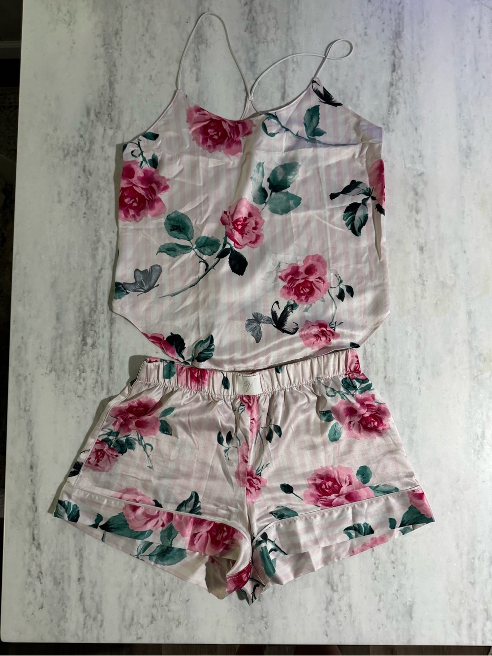 Victoria's Secret Pink Floral Satin Cami & Short Sleep Set size S/M
